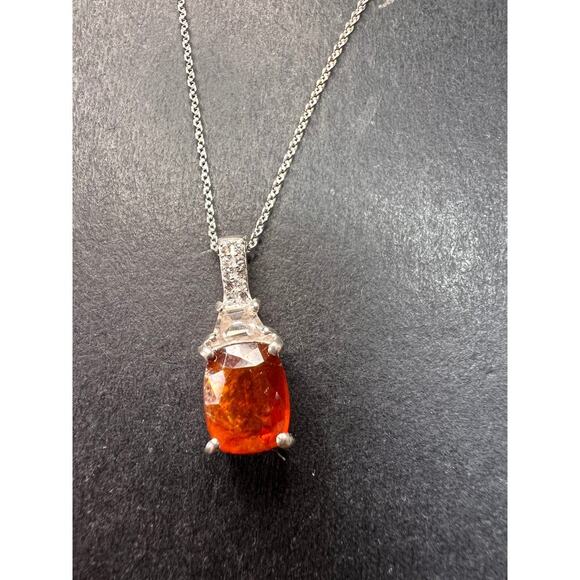 NEW tangerine kyanite and zircon pendant chain in rhodium over sterling silver - Picture 1 of 16